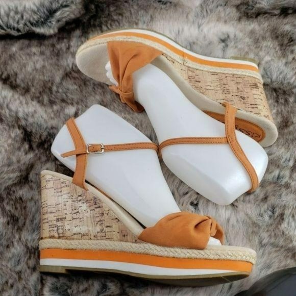 Kiss and Tell Orange Bow Wedge Sandals - Picture 4 of 8